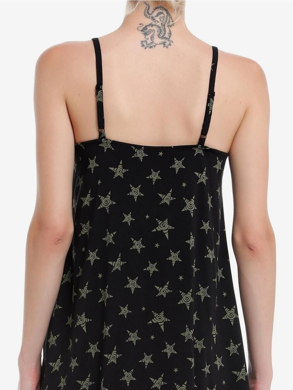 Social Collision Lace-Trim Star Print Mini Dress - Black & Olive - Picture 7 of 7